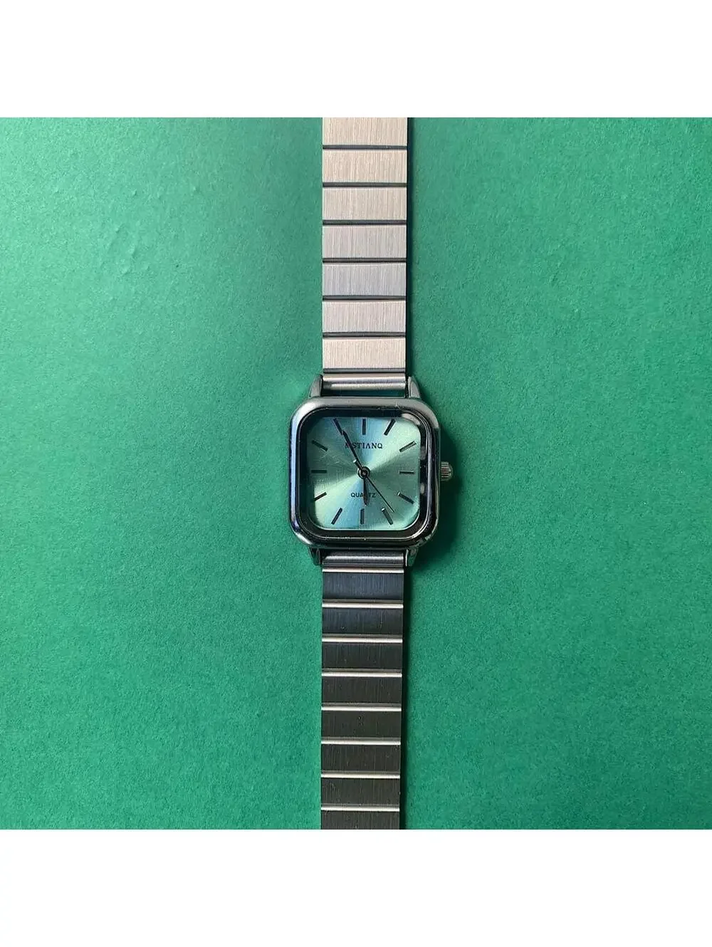2000s Y2k style silver square blue face watch. Classy sporty style watch